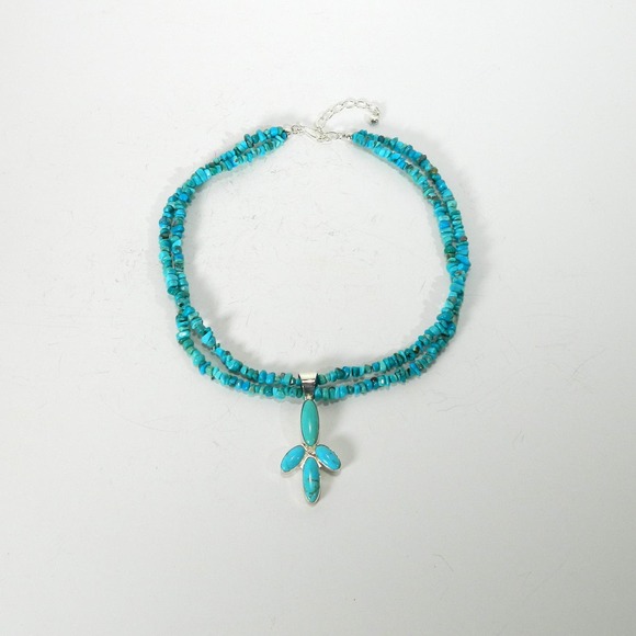 Jay King Turquoise Nugget Double Strand with Pendant 925 Signed - Picture 9 of 9